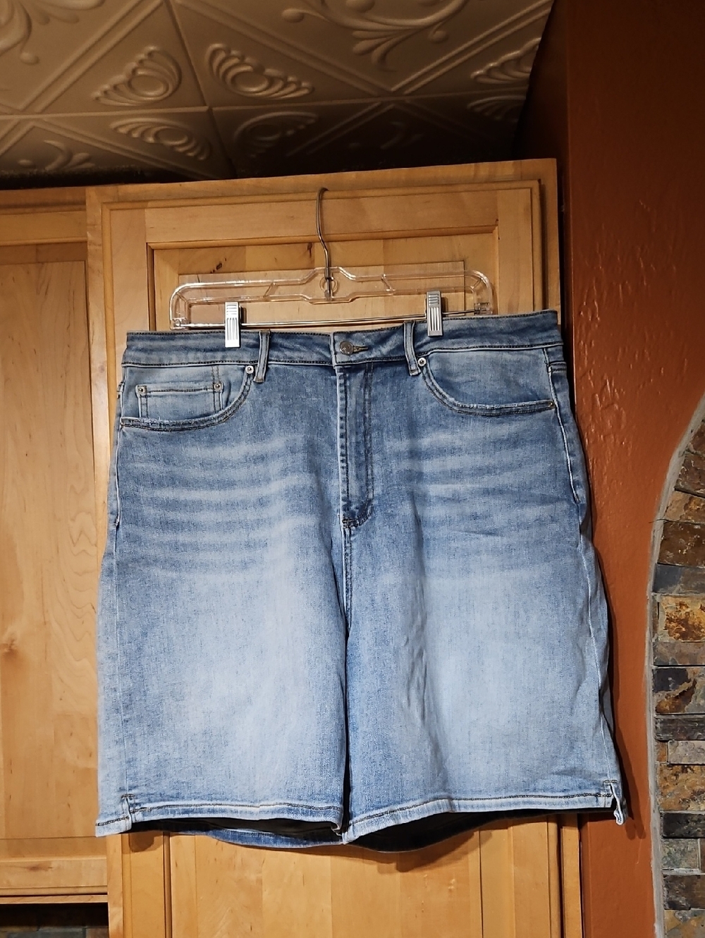 Mica Super High Bermuda Denim Jean Shorts High Rise Distressed Blue NWT